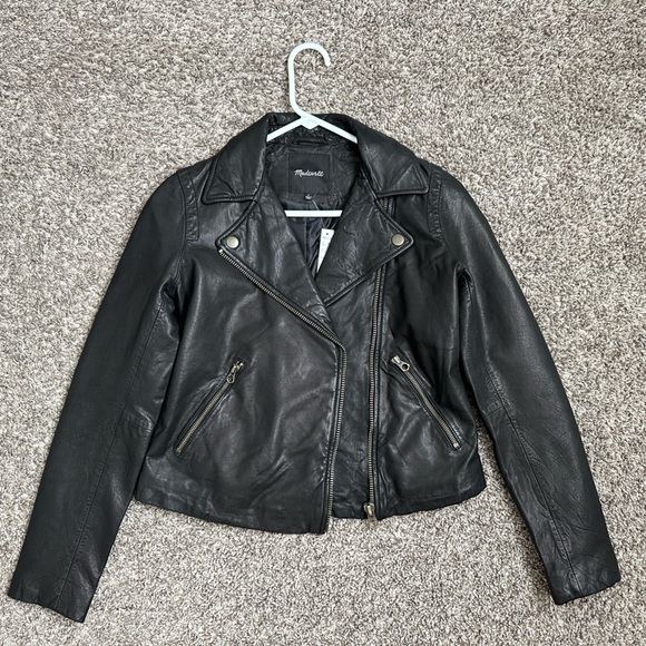 NWT Madewell Washed Leather Motorcycle Jacket: Brass Hardware Edition - Picture 3 of 8